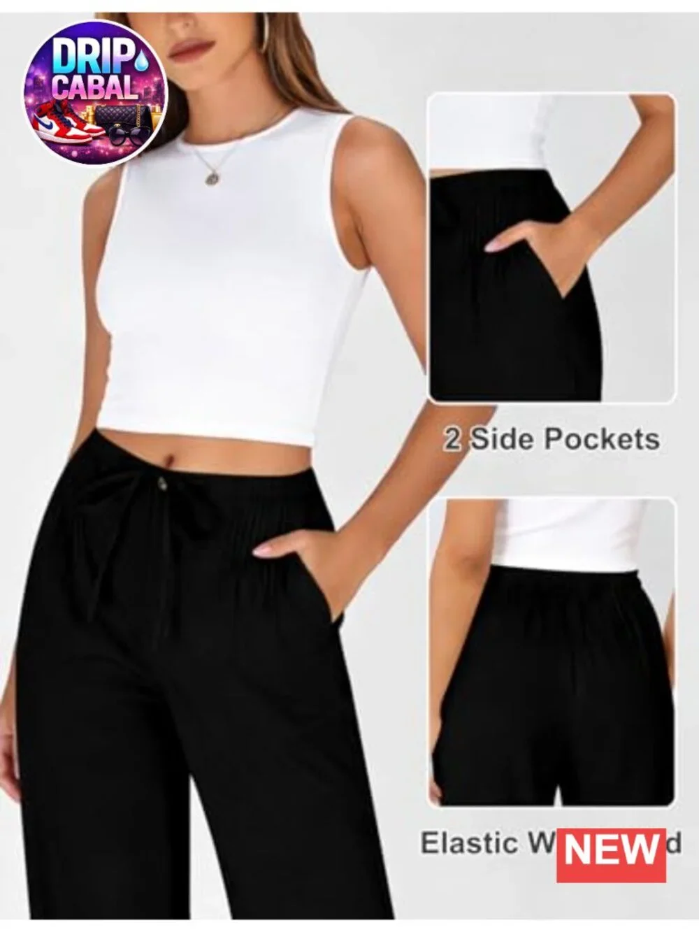 Women's Wide Leg Palazzo Pants Cotton Linen Blend Drawstring Elastic Waist